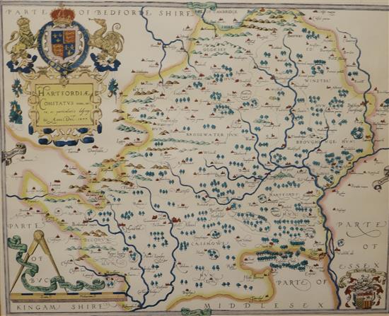 Two framed coloured maps, largest 40 x 50cm